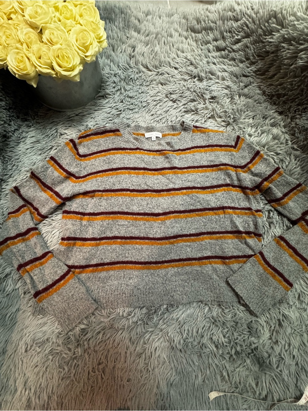 emory park Gray Striped Crewneck with Mustard & Burgundy Bands